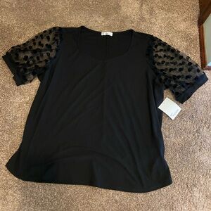 Black Top with Sheer Heart Sleeves NWT